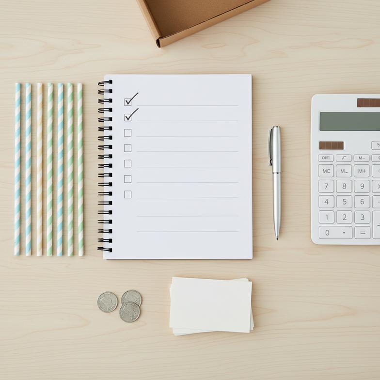 Planning the transition from plastic to paper straws on a notepad.