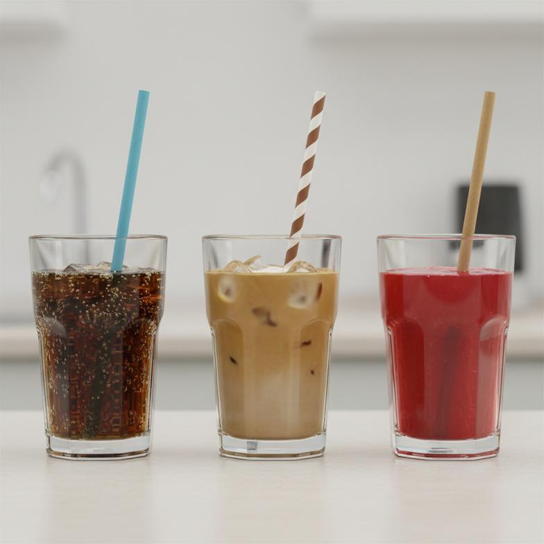 Testing the quality of paper straws in different beverages before making the transition from plastic to paper straws.